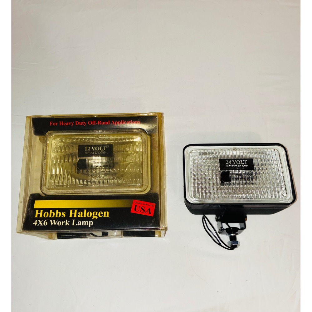 Hobbs Halogen 4X6 Work Lamp 24V 60W Wide Flood Off-Road Utility Light Black (2)